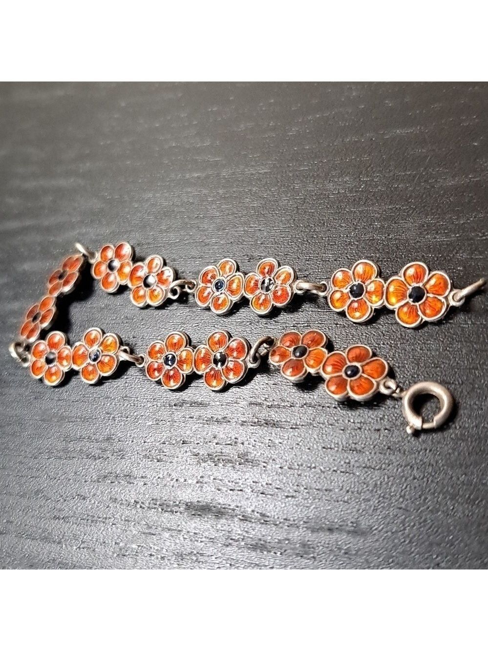 Vintage MEKA Sterling Silver and Enamel flower bracelet